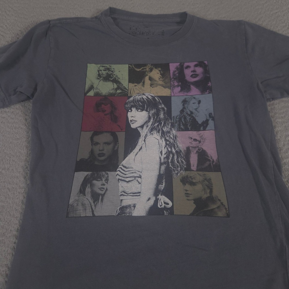 Taylor Swift Shirt Kids M Grey The Eras Tour 2023 Grid Photo Graphic Concert Tee